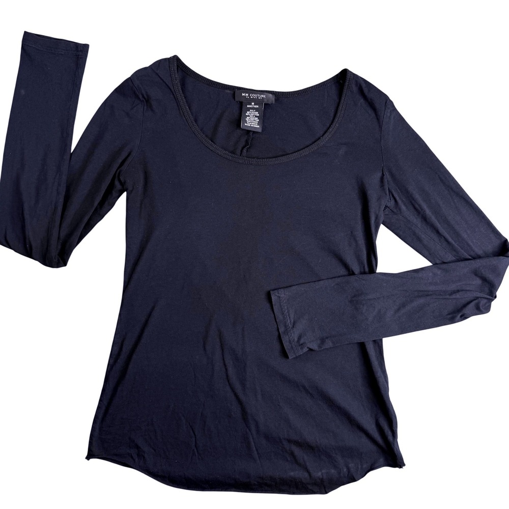 MM Couture by Miss Me Black Scoop Neck Long Sleeve Top MMCT1624 Medium